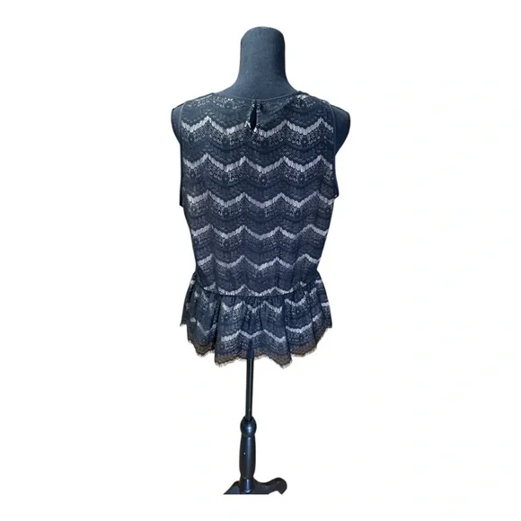 LOFT Black and Beige Lace Blouse Size PL - Picture 5 of 6